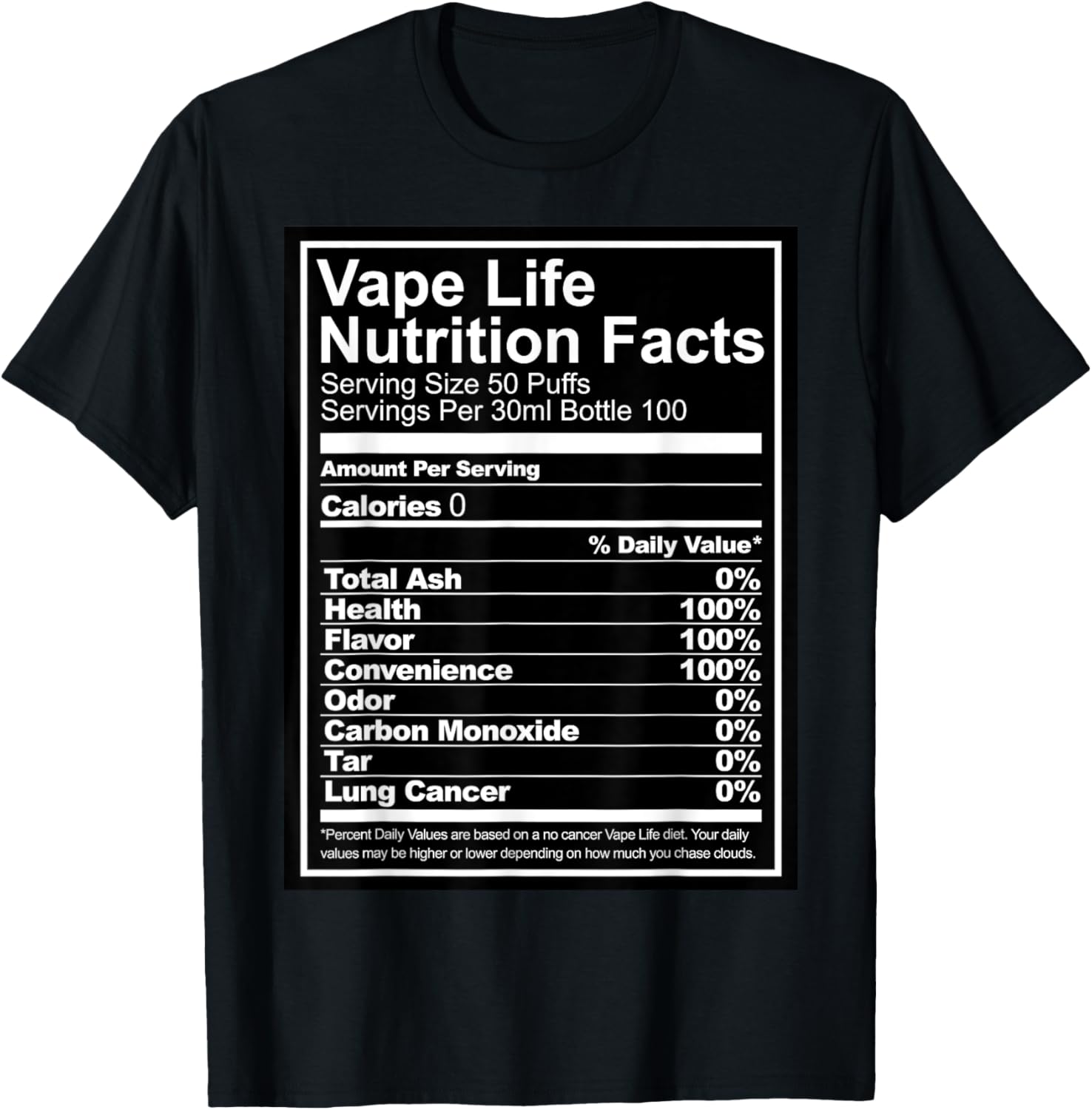 Vaping Shop - تي شيرت Vape Life Nutrition Facts
