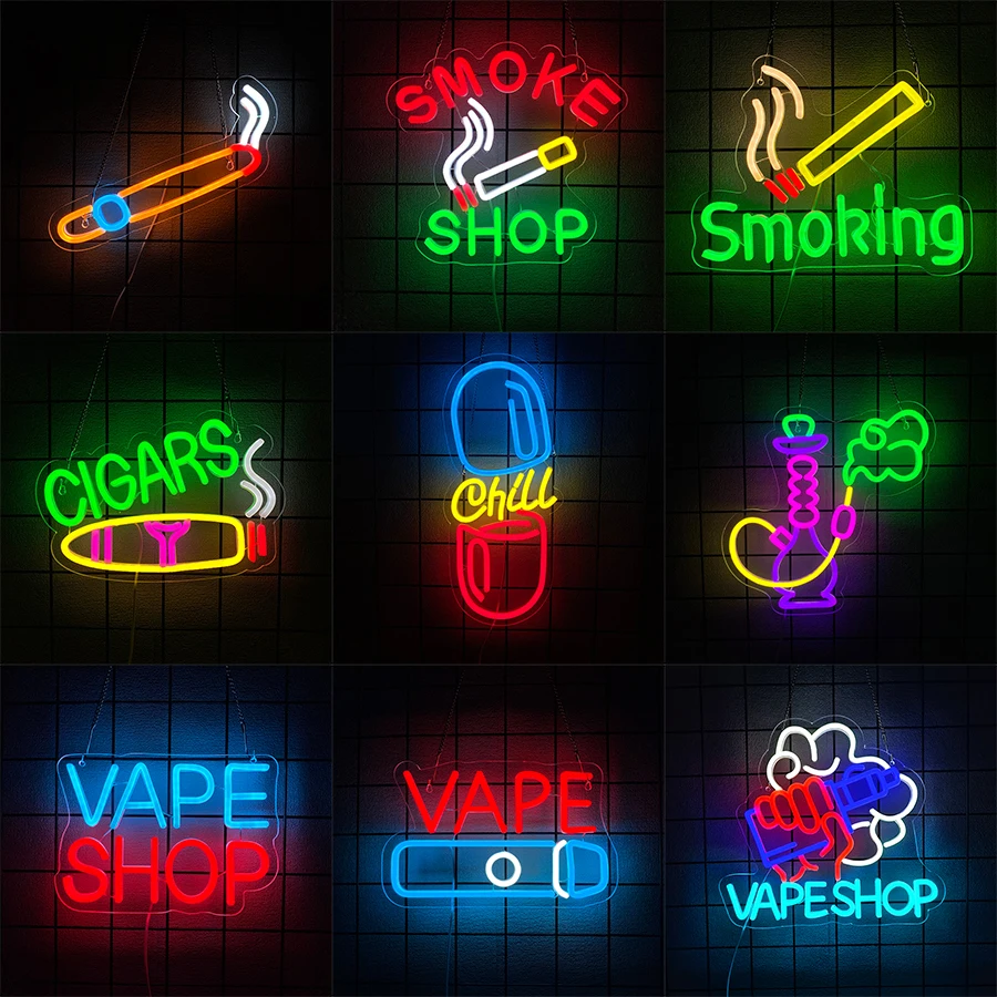 Vaping Shop - لافتة نيون LED مضيئة بمنفذ USB